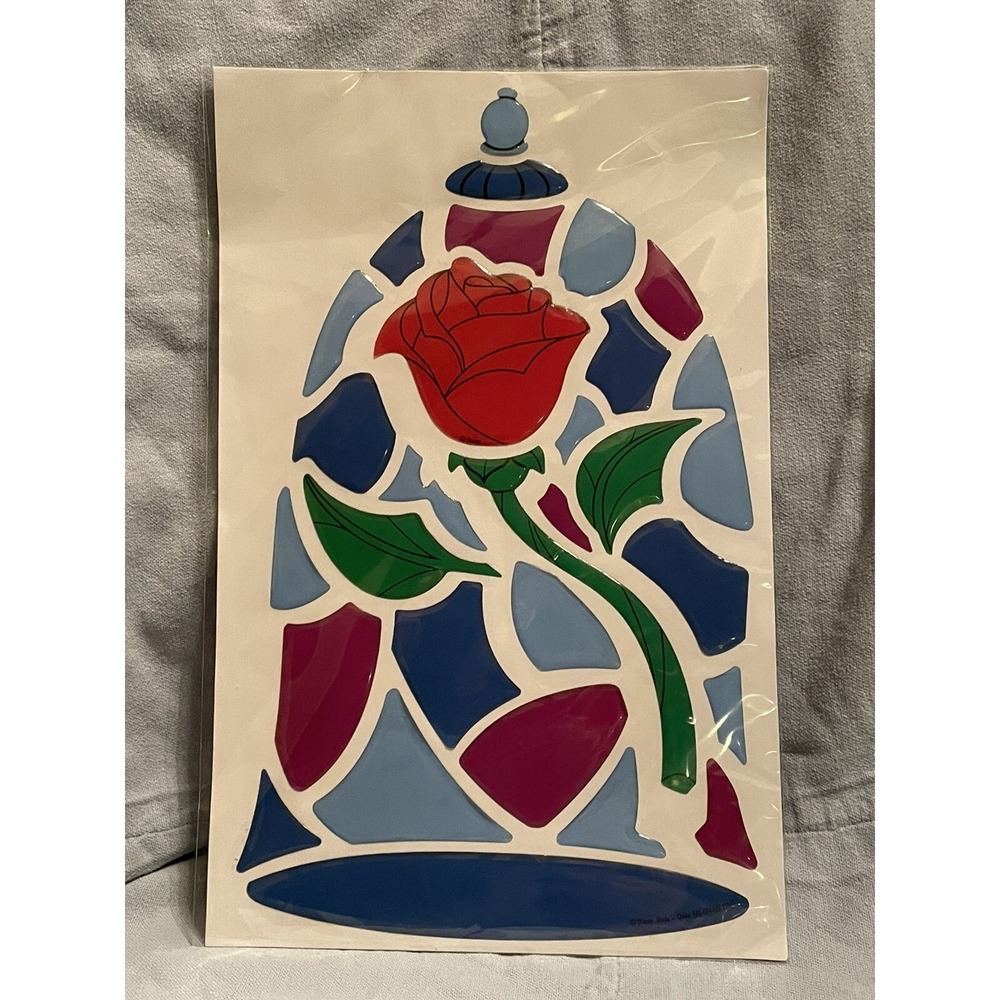 NEW Disney Drop Box Beauty & the Beast Enchanted Rose Stained‎ Glass Sticker